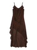Summer Holiday Wind Irregular Lotus Leaf Dress Girl Sling Skirt A Word Dress French Niche Dress