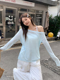 Beautiful Seaside Wear Thin Striped Long-Sleeved Sunscreen Shirt Women's Summer Leisure Small Top