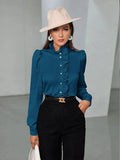 New High-End Acetic Acid Fabric Shirt Long-Sleeved Wooden Ear Straight-Shaped Women's Top Shirt