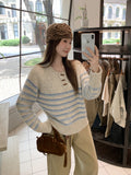 Mi-Gray Half-Neck Long Sleeve Knitted Women 2026 Autumn New Striped Bottom Sweater Top