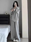 Lazy Casual Sports Suit Women 2026 New Autumn And Winter Loose Hooded Gray Leg Pants Two Sets