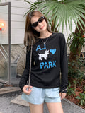 Pure Letter Love Collar Design Feeling Long-Sleeved T-Shirt Women 2026 Summer New Printing Loose Lazy Top