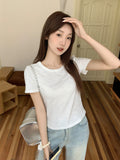 Korean Purple Texture Hot Diamond Short-Sleeved T-Shirt 2026 New Summer Shoulder Design Sense Unique Top