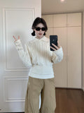 Korean Collar Design Embroidered Sweater Women's Autumn And Winter New Under The Waist Slim Winter Knitting Top