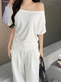 2025 Summer Slack Wind Collared Shoulder T-Shirt Size Fat MM Thin Simple Cotton Top