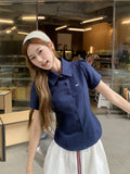 Korean Sweet Embroidered Bow Polo Shirt Short-Sleeved T-Shirt For Women's Summer Super-Look Unique Waist Top