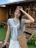 Summer Ootd Wear Fake Two Lace Collar Knitted Short-Sleeved T-Shirts For Women's New Sweet Casual Top