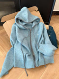 Korean Double Zippered Apricot Knitted Cardigan Sweater Jacket Women's Autumn And Winter 2025 New Lazy Loose Top