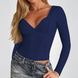 Dili 2025 Autumn And Winter Y2K Women's Vcollar Fit Bottom Long-Sleeved Top