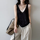 Ladies Tiansi Linen Hit Two Vest Women's Summer New V-Neck Fashion Shoulder Shirt