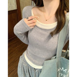Design Fake Two Long-Sleeved T-Shirt Girls Early Spring 2026 New Pure Desire Shirt Inside The Bottom Shirt