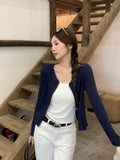 Tibetan Blue Lace Design Knitted Cardigan 2026 Autumn New Wearing Short Sun Protection Jacket Top