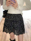 Chic Korean Black Broken Flower Dress Women 2026 Summer New Sweet A Word High Waist Thin Cake Skirt