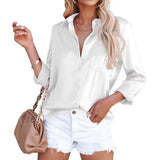 2025 Spring Burst Acetic Satin Solid Color Long-Sleeved Business Women Shirt