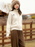 White Pony Turtleneck Sweater Cardigan Women's Autumn And Winter Languid Wind Loose High Sense Daily Commute Knitted Coat