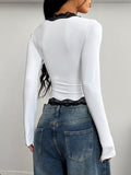 Dili Y2K Sexy Lace Long-Sleeved Vest T-Shirt Women's Dress 2025 Spring And Summer