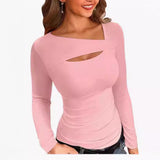 New Sexy Long-Sleeved T-Shirt Front With Irregular Women's T Women's Fashion Brand