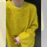 High-Grade Green Marinade Velvet Round Collar Sweater Women Autumn And Winter Soft Glutinous Milk Fufu Outside Wearing Horse Sea Hair Top Thick