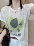 This Year's Popular Summer Thin Letter Small Elephant Short-Sleeved Ice Knitted Shirt Women Reduce The Age Of Loose Round Collar Blouse T-Shirt