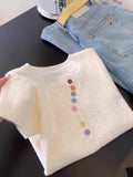 Korean Gentle Wind Color Button Short-Sleeved T-Shirt Girl 2025 Spring And Summer Design Sense Of Ocean To Reduce The Age Of Knitting Top
