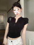 Pure Hot Babes Shoulder V Neck Short-Sleeved T-Shirt Girls Summer Slim Short Tight Clasped Clasped Special Coat