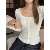 Pure Hot Girl Purple Folded Knitted Cardigan Women Autumn Collar Straight Shoulder Slim Thin Coat Beautiful Short Top