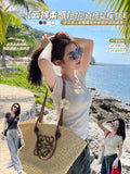 Small Tight Hottie Shoulder Short-Sleeved T-Shirt Girl Summer Simple Buckle Design Short Thin Clothes