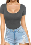 2025 Sexy Women's Low Round Collar Short-Sleeved T-Shirt T-Shirt