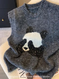 Gray Heavy-Bry Lightened Panda Tiring Vest Women's Autumn Soft-Gried Wool Knitted Vest Stacked With High-End Horse Clip