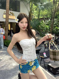 French Sweet Dopamine Yellow Hanging Neck Sling Vest Outside Summer Wearing A Seaside Holiday Atmosphere Short Blouse