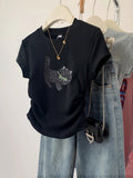 Pure Cotton Gray Shoulder Short-Sleeved T-Shirt Women's Summer 2025 New Small Slim Slimming Blouse