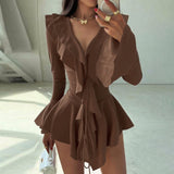Autumn 2025 Long Sleeve New Fashion With Deep V Horn Long Sleeves Puppet Dress