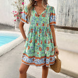 Dili Women's Clothing 2025 Spring And Summer Holiday Wind Print Short-Sleeved Dress