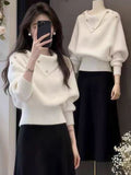 Korean Design Sense Of Old Money Wind Gray Familiar Side Collar Knitted Shirt Women Autumn And Winter Thick Sweater