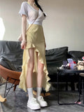 Yellow Broken Flower Half-Dress Women's Summer 2026 New Explosion Irregular Temperament Long Dress Small Seaside Vacation