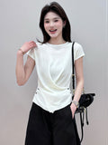 Irregular Round-Neck Short-Sleeved Ice Silk Knitted Women 2025 Summer New Fashion Ocean Design Feel Waist Top