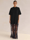 Dress 2025 New Loose Perspective Lace T-Shirt Long Women's Elegant Temperament High-Sense Skirt