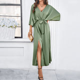 Dili Women's Clothing 2025 Spring And Summer Temperament Elegant High-Waisted V-Neck Loose Dress