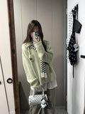 Korean Early Autumn Atmosphere Wearing A Green Collar Buckle Knit Shirt Sweater Women's Loose Coat Top