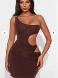 New Fashion Banquet Solid Color Temperament Sexy Hollow Design Dress Dress Dress Woman