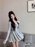 French Sexy Hottie Pure Lust Square Collar Collar Long-Sleeved Dress Women's Autumn New Small Waist Skirt