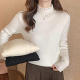 French Gentle Little Scented Sweater Women's New Winter Bottom With Half-High Collar Lace Splicing One Velvet Top