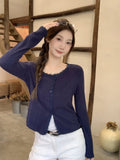 Tibetan Blue Lace Design Knitted Cardigan 2026 Autumn New Wearing Short Sun Protection Jacket Top
