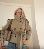 2025 Early Autumn Korean Tie With Double Buckle Short Wind Coat Short Wind Coat