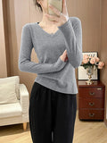 Deyvel V-Neck Long-Sleeved T-Shirt Women's Bottoming Shirt With Autumn And Winter Large-Size New Korean Slimming Warm Top