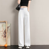 Suit Pants Women's Narrow Version Of Wide-Legged Pants 2025 New Ice Silk Hanging High-Rise Large Size Cover Straight Pants Thin