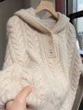 White Hooded Long-Sleeved Knitted Women's 2025 Autumn And Winter New Large-Size Fat MM Han Sesame Loose Niche Sweater