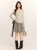 Pure Lace Splicing Two Long-Sleeved T-Shirt Women 2026 Spring High-End Riveting Shirt Inside The Top