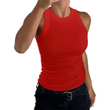 2025 Summer Women's Ribs Small Vest Round Collar Body Type Women's Vest