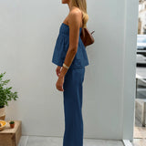 Dili Casual Vacation T-Mblade Blouse Straight Trousers Set Women's 2025 Autumn And Winter